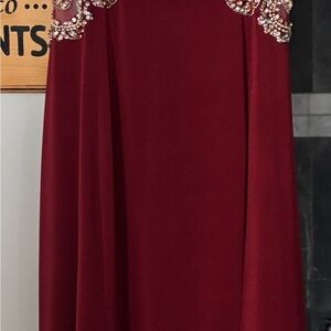 Elegant Burgundy Gown with Embellished Shoulders